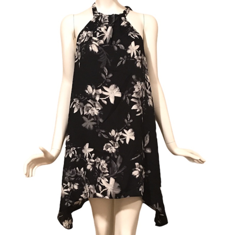 BCBGMaxAzria Black Asymmetric Halter Dress, Size S